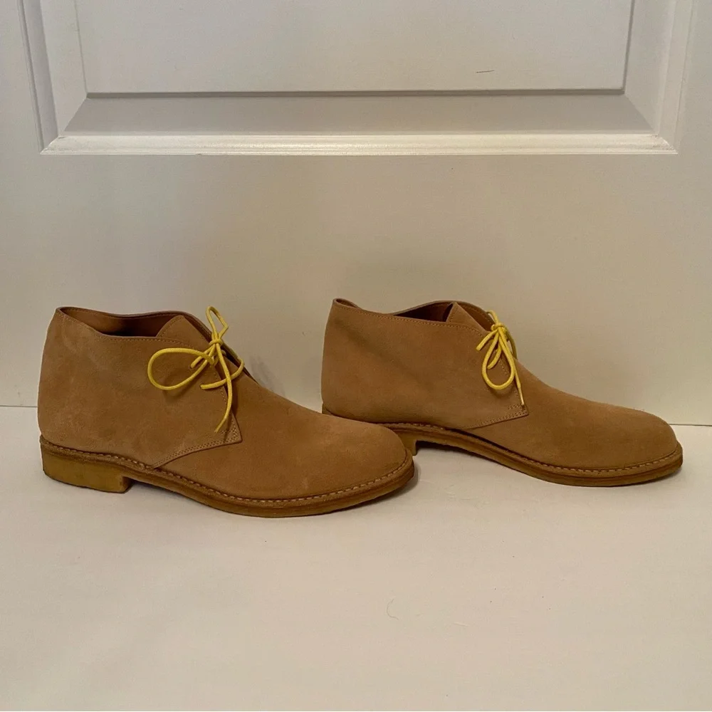 BOTTEGA VENETA SHOES LOW BOOTS TAN SUEDE LEATHER LACE UP ITALY SIZE 39.5 US 6.5
